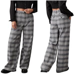 American Eagle Super High Rise Baggy Wide Leg Grey Plaid Pants 8